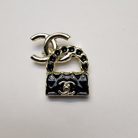 CHANEL Jewelry - Upcycled CC Black & Gold-Colored Brooch